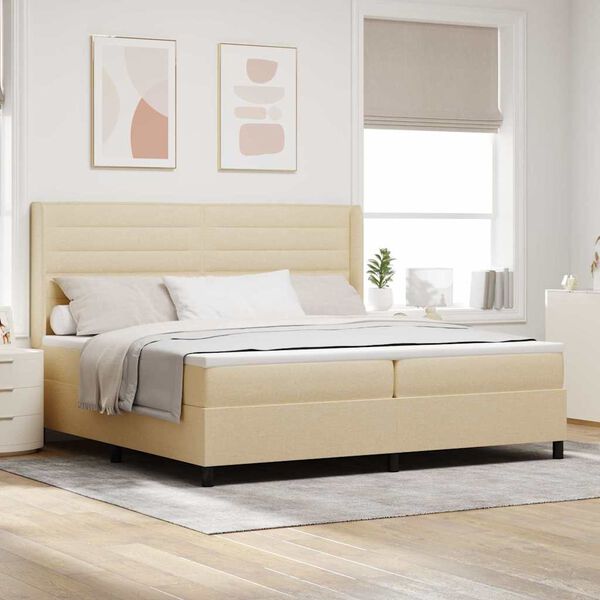 vidaXL Cama Box com colch&atilde;o com cabeceira Creme 200 x 200 cm tecido
