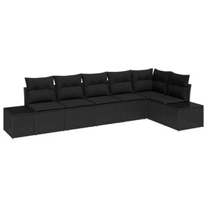 vidaXL Conjunto de Sof&aacute; de Jardim com almofada 6 pcs Preto vime PE