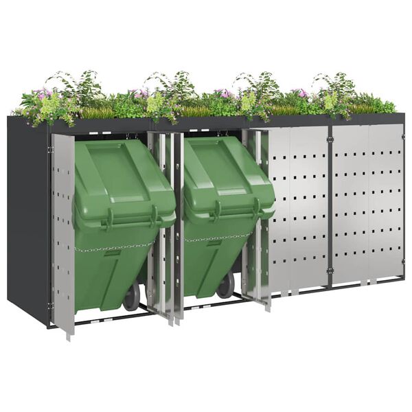 vidaXL Armazenamento para Lixeiras M&oacute;veis para 3 Ca&ccedil;ambas Antracite