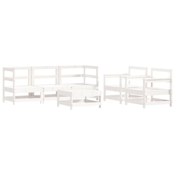 vidaXL 6pcs conjunto lounge jardim c/ almofad&otilde;es madeira maci&ccedil;a branco