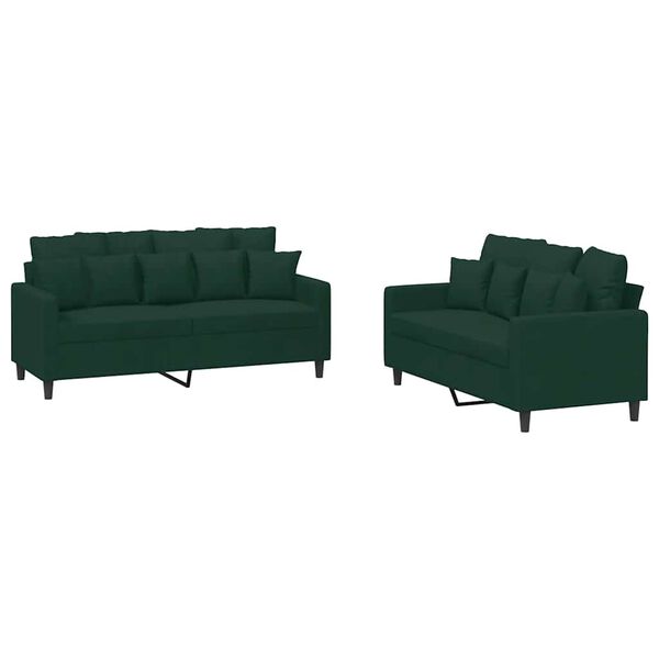 vidaXL 2 pcs conjunto de sofás com almofadões veludo verde-escuro
