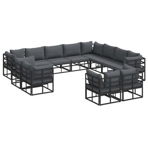 vidaXL Conjunto de Sof&aacute; de Jardim 12 unid. Preto Alum&iacute;nio