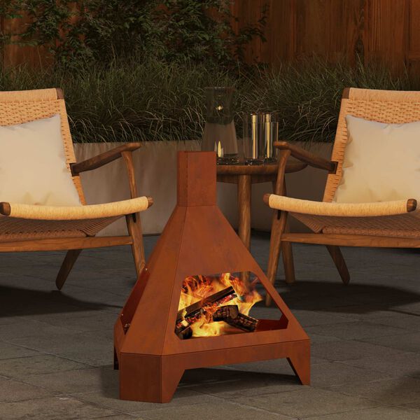 vidaXL Fire Pit Castanho 50 x 43 x 52 cm A&ccedil;o resistente &agrave;s intemp&eacute;ries