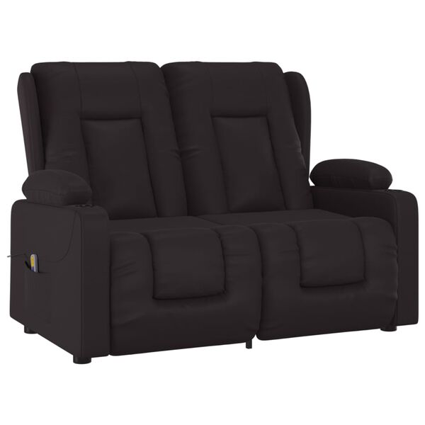 vidaXL Poltrona massagens 2 lug. reclinável sup. copo couro art. preto