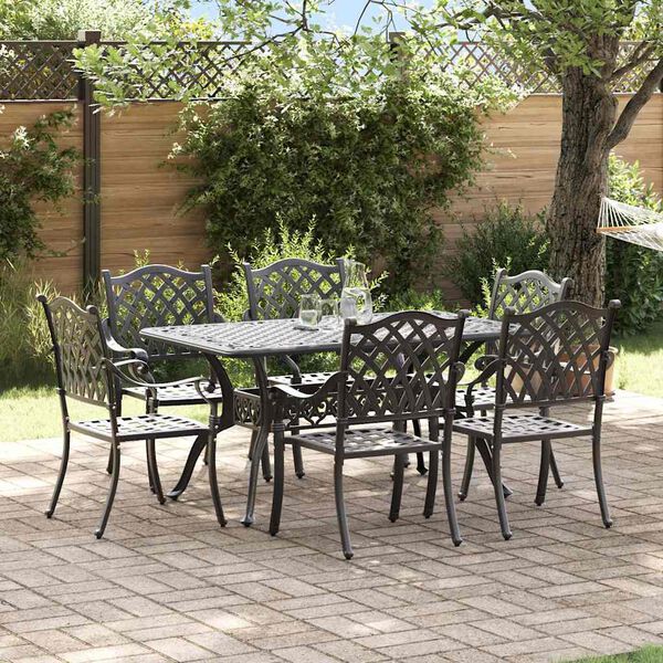 vidaXL Conjunto de Jantar para Jardim 7 pcs Preto Alum&iacute;nio