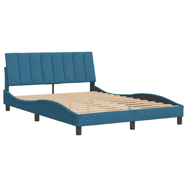 vidaXL Estrutura de cama sem colch&atilde;o Hanko 140x190 cm veludo azul