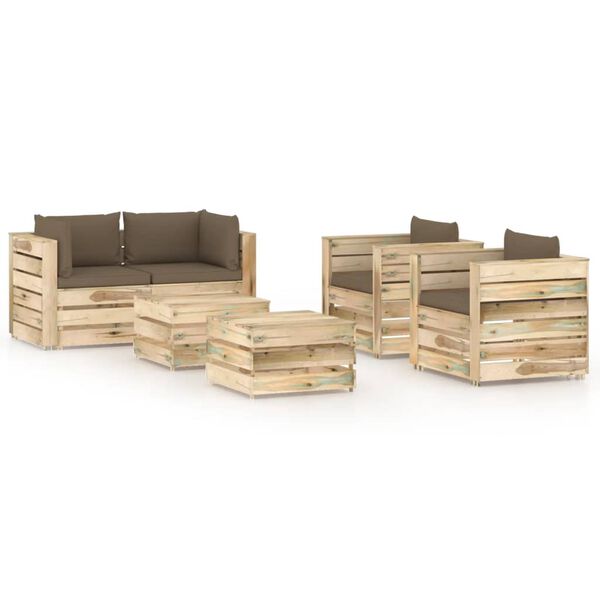 vidaXL 6 pcs conj. lounge jardim c/ almofad&otilde;es madeira impreg. verde