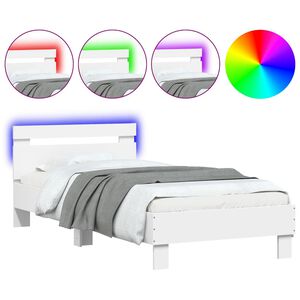 vidaXL Estrutura de cama com cabeceira e luzes LED 75x190 cm branco