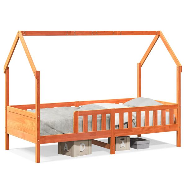 vidaXL Cama infantil formato casa 80x200 cm pinho maci&ccedil;o castanho-mel