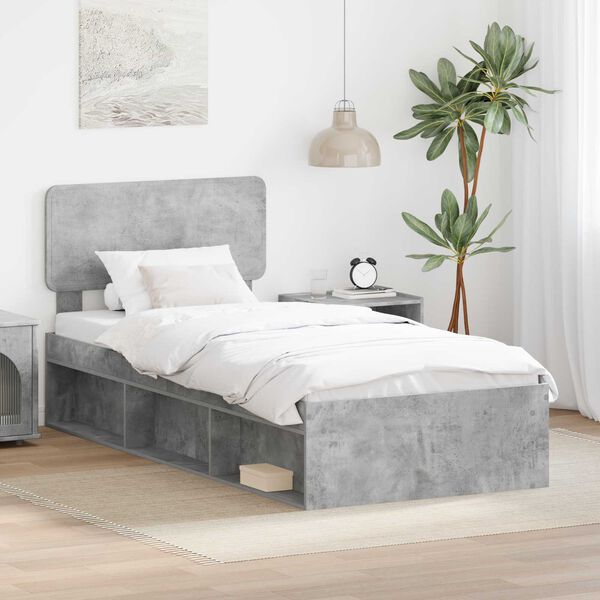 vidaXL Estrutura da Cama com cabeceira Cinza Concreto 75 x 190 cm
