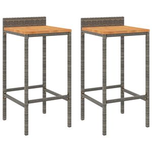 vidaXL Bancos de bar 2 pcs vime PE e madeira de ac&aacute;cia maci&ccedil;a cinzento