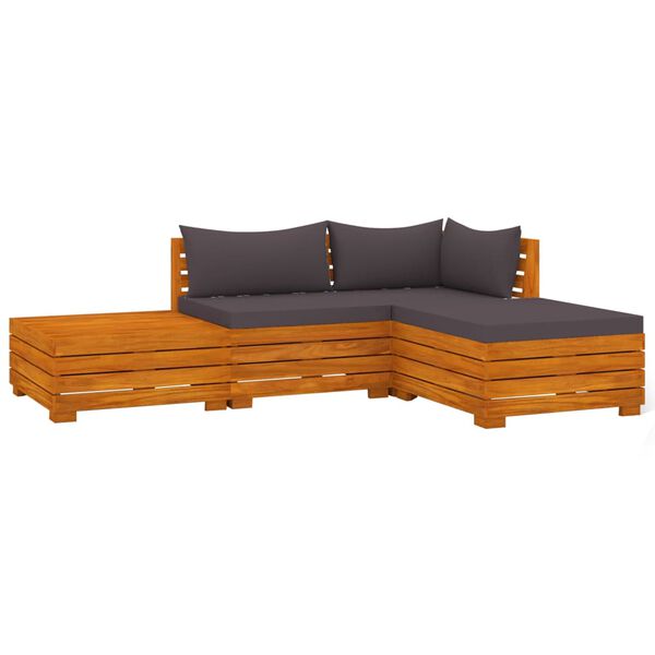 vidaXL 4 pcs conj. lounge jardim c/ almofad&otilde;es madeira ac&aacute;cia maci&ccedil;a