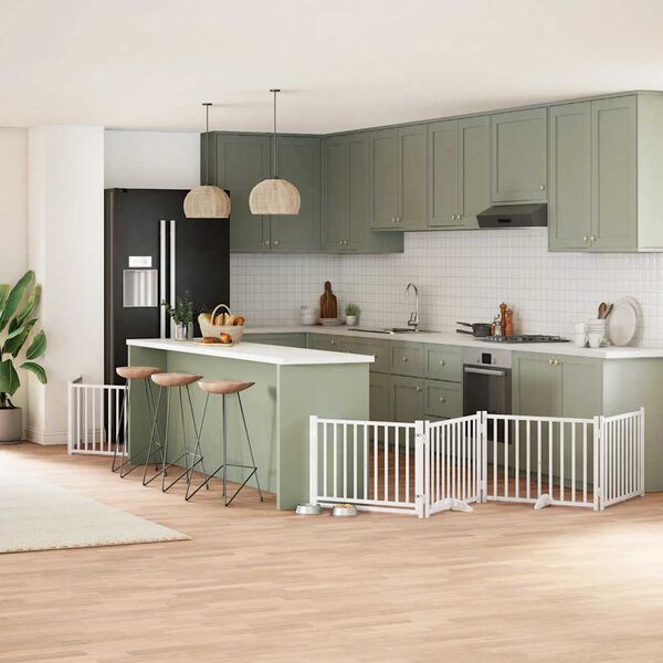 vidaXL Port&atilde;o p/ c&atilde;es com porta dobr&aacute;vel 6 pain&eacute;is 480 cm &aacute;lamo branco