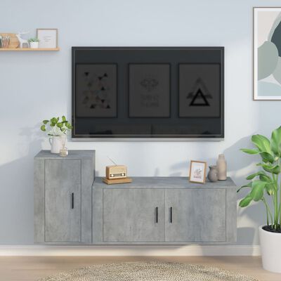 vidaXL 2 pcs conjunto móveis de TV derivados de madeira cinza cimento