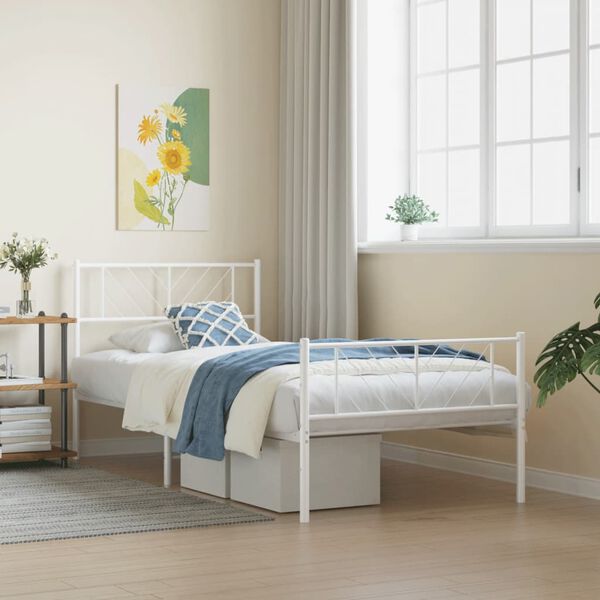 vidaXL Estrutura de cama com cabeceira e p&eacute;s 75x190 cm metal branco