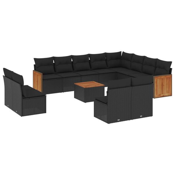 vidaXL 13 pcs conjunto de sof&aacute;s de jardim com almofad&otilde;es vime PE preto