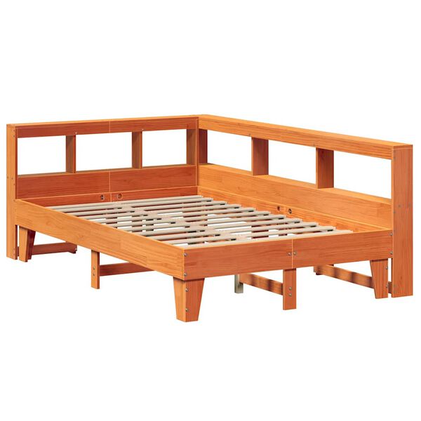 vidaXL Cama com estante sem colch&atilde;o 140x190 cm pinho maci&ccedil;o