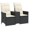 vidaXL Sof&aacute; de jardim reclin&aacute;vel 2 lugares com mesa vime PE preto