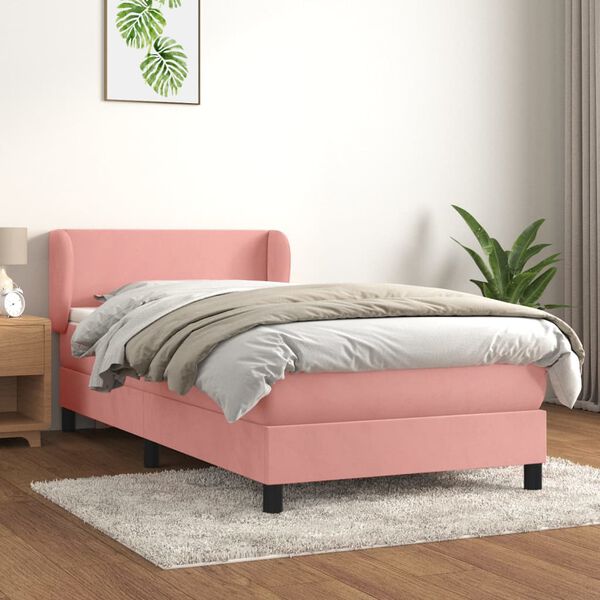 vidaXL Cama com molas/colch&atilde;o 80x200 cm veludo rosa