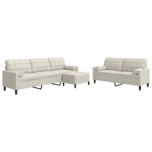 vidaXL 3 pcs conjunto de sof&aacute;s com almofad&otilde;es e rolos veludo creme