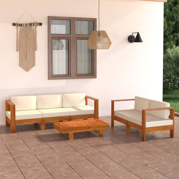 vidaXL Conjunto de lounge de jardim com 5 pe&ccedil;as e almofadas 100x60 cm madeira de ac&aacute;cia