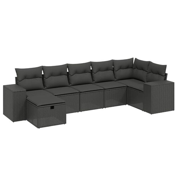 vidaXL 7 pcs conjunto de sof&aacute;s p/ jardim c/ almofad&otilde;es vime PE preto