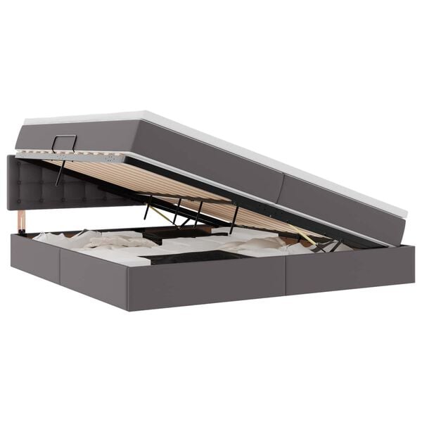 vidaXL Cama com arruma&ccedil;&atilde;o e LED com led Cinzento-claro 200 x 200 cm