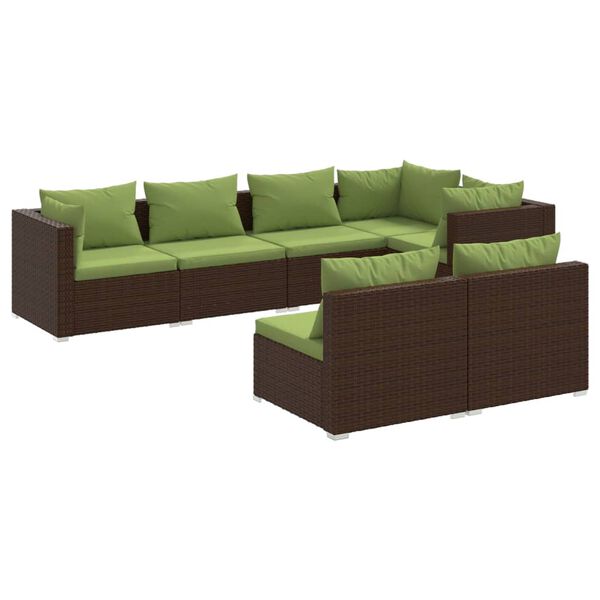 vidaXL 7 pcs conjunto lounge jardim c/ almofadões vime PE castanho