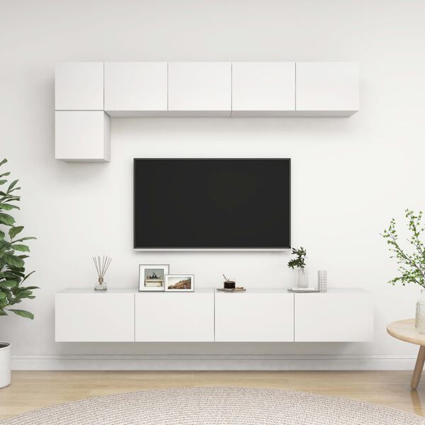 vidaXL 5 pcs conjunto de m&oacute;veis de TV derivados de madeira branco