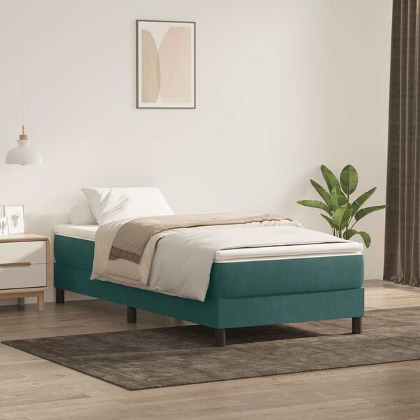 vidaXL Cama com molas/colch&atilde;o verde-escuro 90x210 cm veludo