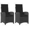 vidaXL Cadeiras de jardim reclin&aacute;veis c/ almofad&otilde;es 2pcs vime PE preto