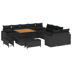 vidaXL Conjunto de Sof&aacute; de Jardim 13 pcs Preto vime PE