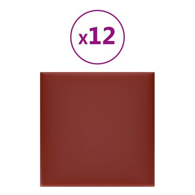 vidaXL Painel parede 12 pcs 30x30cm couro art. 1,08 m² vermelho tinto