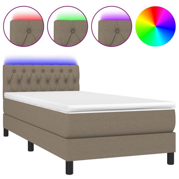 vidaXL Cama box spring + colch&atilde;o/LED 90x200cm tecido cinza-acastanhado