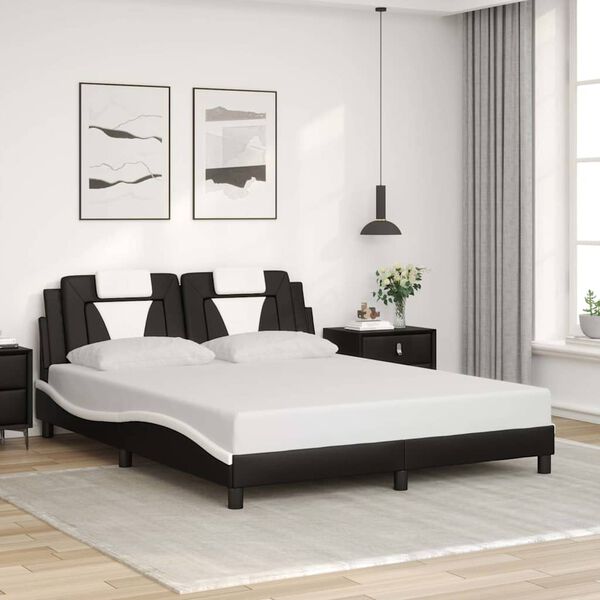vidaXL Estrutura de cama Viana sem colch&atilde;o 160x200cm couro artif. preto/branco