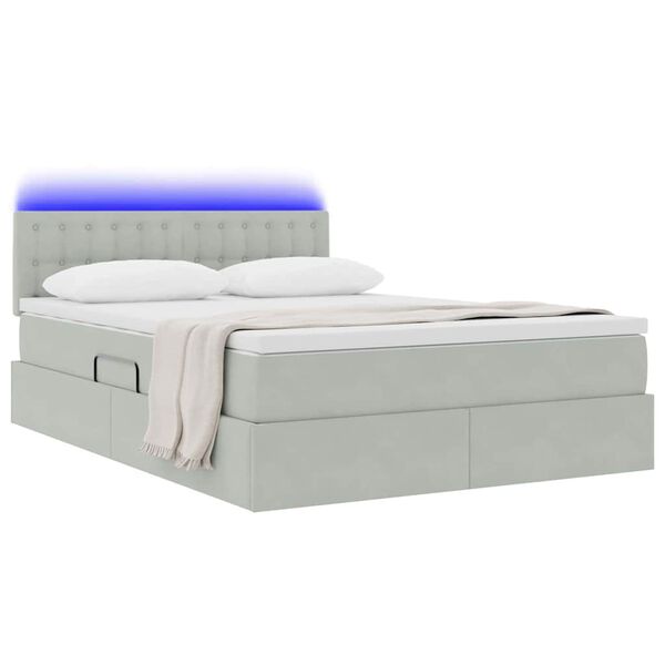 vidaXL Cama com arruma&ccedil;&atilde;o e LED Cinzento-claro 140 x 190 cm Veludo
