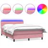 vidaXL Cama box spring c/ colch&atilde;o e LED 160x210 cm veludo rosa