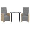 vidaXL 3 pcs conjunto bistr&ocirc; com almofad&otilde;es vime PE bege