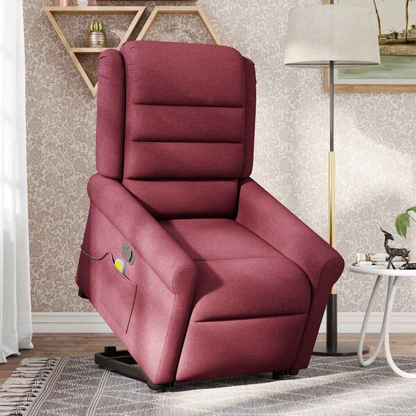 vidaXL Poltrona de massagens reclin. elevat&oacute;ria tecido vermelho tinto