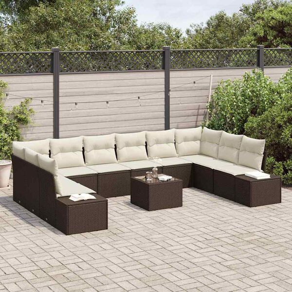 vidaXL Conjunto de Sof&aacute; de Jardim 10 pcs Marrom e Creme Polirattan