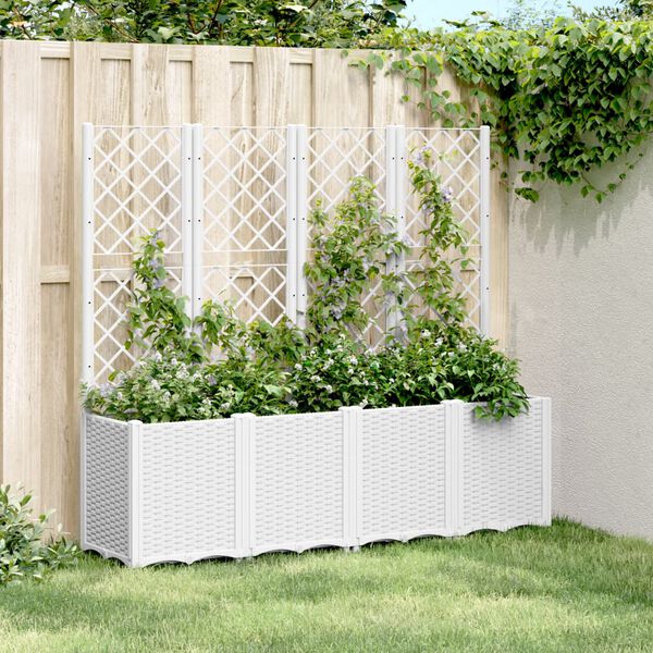 vidaXL Vaso/floreira de jardim c/ treli&ccedil;a 160x40x140 cm PP branco