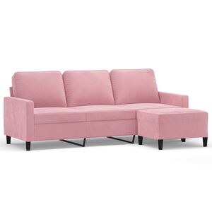 vidaXL Sof&aacute; de 3 lugares com apoio de p&eacute;s 180 cm veludo rosa