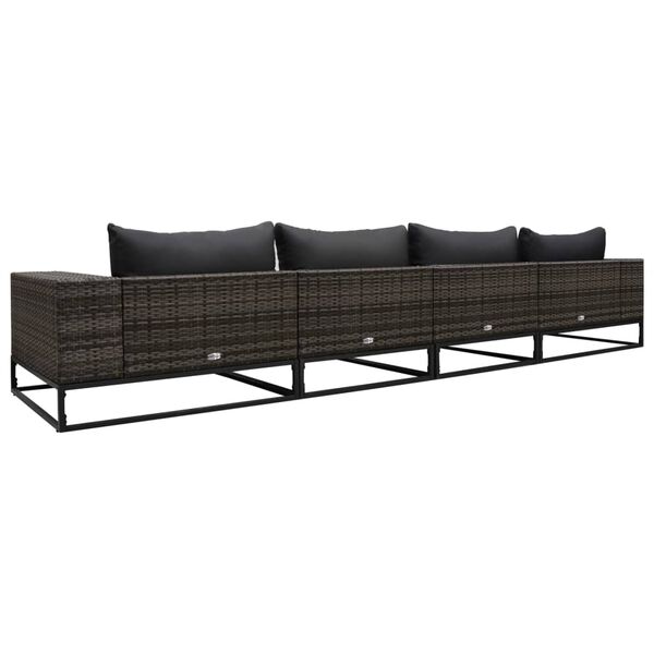 vidaXL 4 pcs conjunto sof&aacute;s de jardim c/ almofad&otilde;es vime PE cinzento