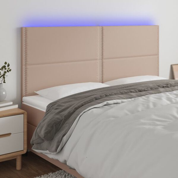 vidaXL Cabeceira cama c/ LED couro artif. 180x5x118/128cm cappuccino