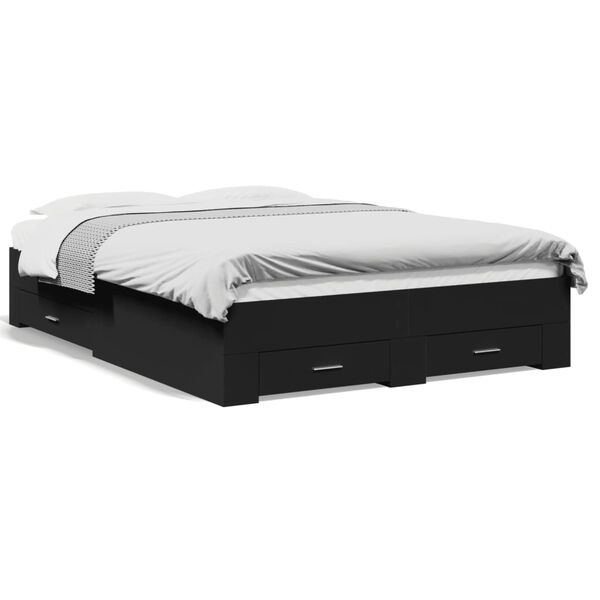 vidaXL Estrutura cama c/ gavetas 120x190 cm derivados de madeira preto