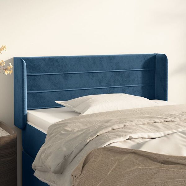 vidaXL Cabeceira de cama c/ abas veludo 93x16x78/88 cm azul-escuro