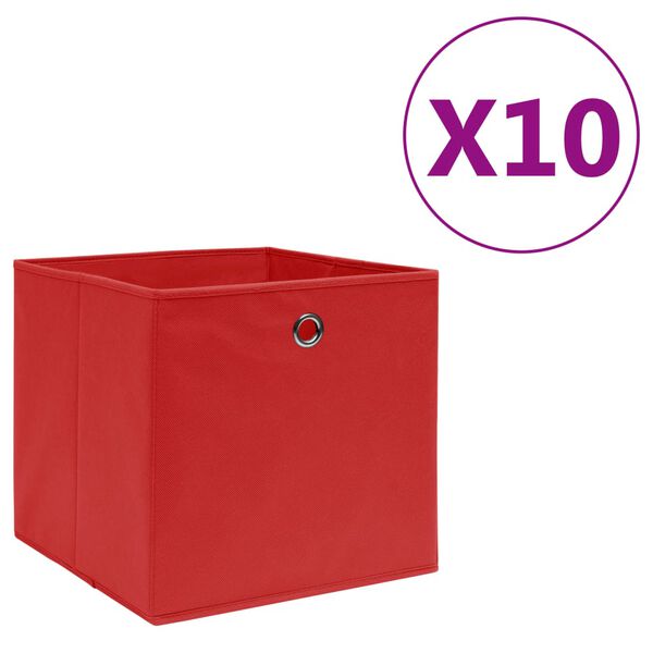 vidaXL Caixas arrumação 10 pcs 28x28x28 cm tecido-não-tecido vermelho
