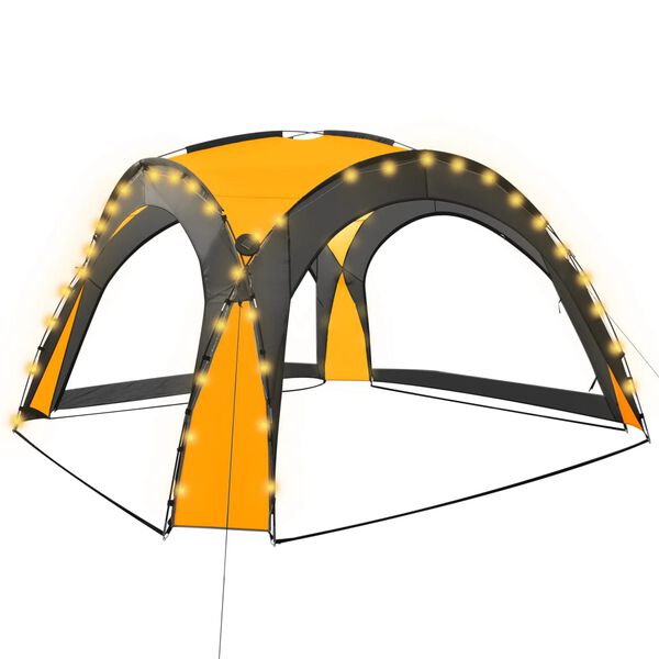 vidaXL Tenda festas com LED e 4 paredes laterais 3,6x3,6x2,3 m amarelo
