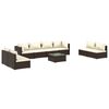 vidaXL 9 pcs conjunto lounge jardim c/ almofadões vime PE castanho