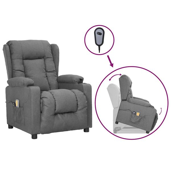 vidaXL Poltrona elevat&oacute;ria de massagens tecido cinzento-claro